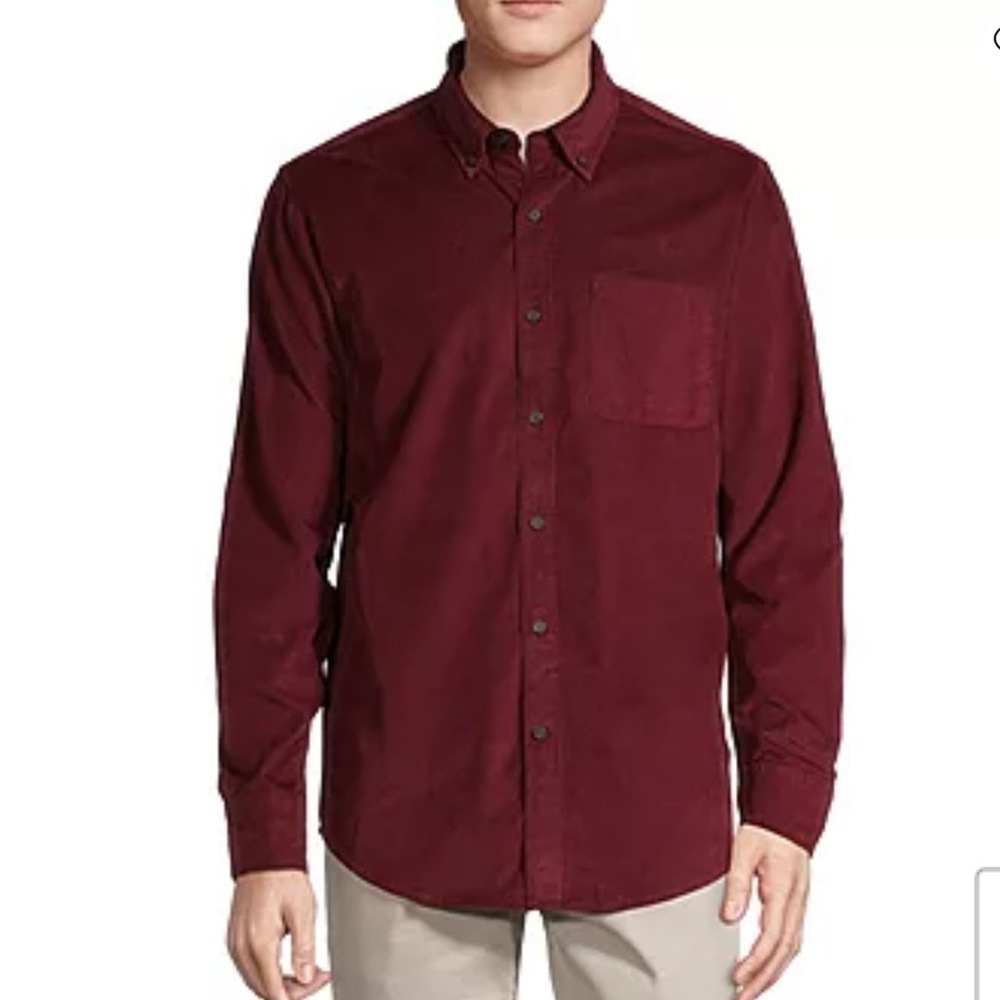 ST. JOHN’S BAY Mens Button Down Shirt Burgundy L Large $40 NWT lcsr